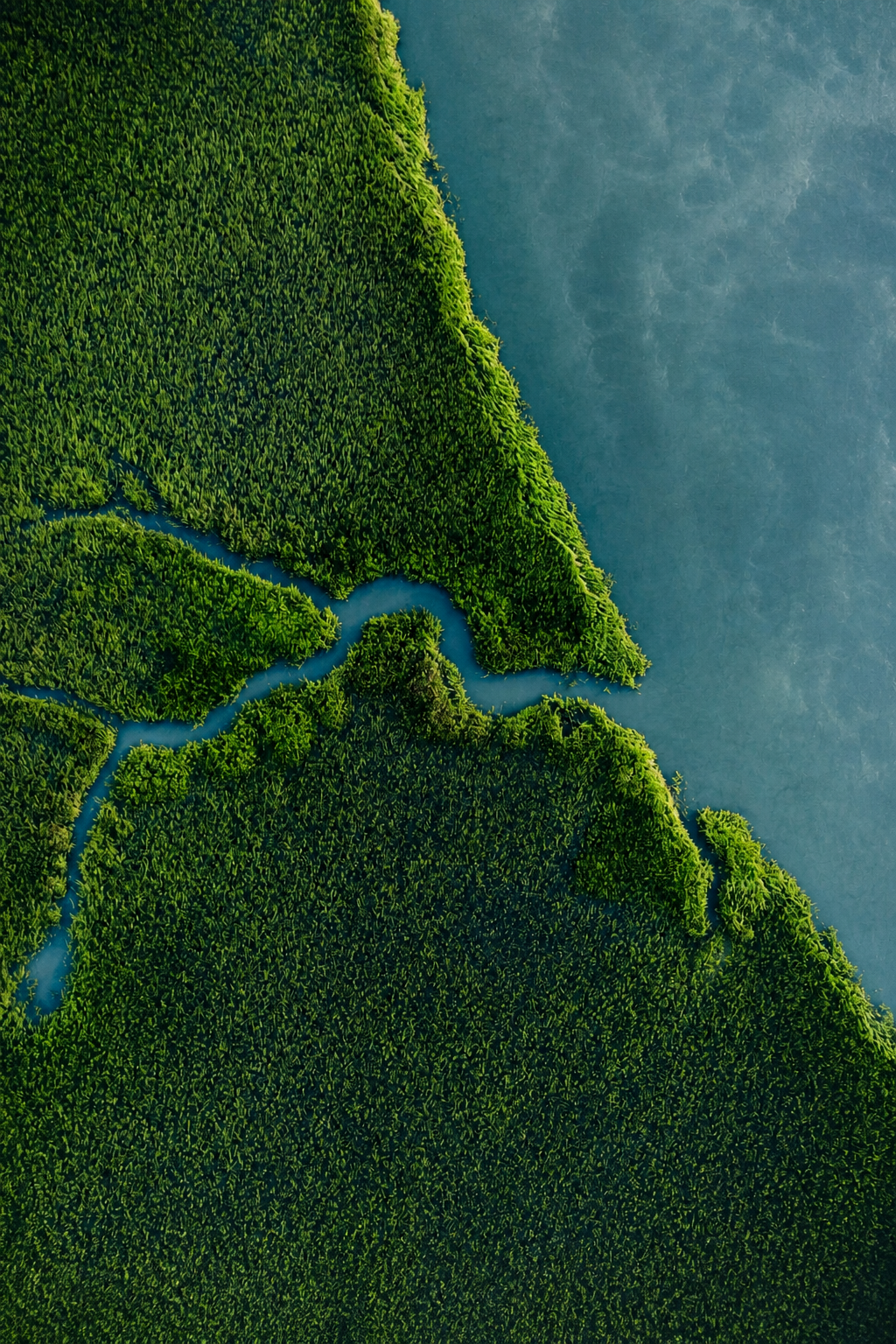 Vista aérea de un humedal y sus corredores naturales